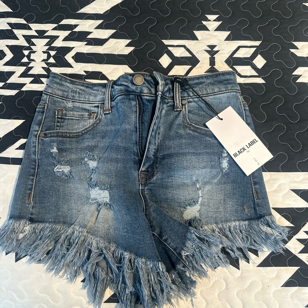 Black Label Frayed Blue Jean Shorts